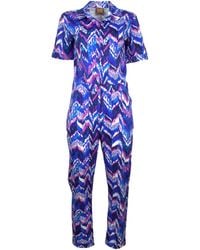 Lalipop Design - Electric Ocean Cotton Jumpsuit With Colorful Zigzag Print - Lyst