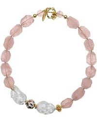 Farra - Rose Quartz With Baroque & Tourmaline Short Necklace - Lyst