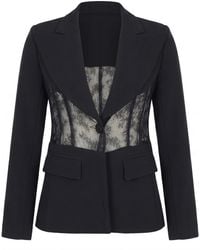 Modenaire - Lace Panel Blazer With Deep V Neck And Tailored Fit - Lyst