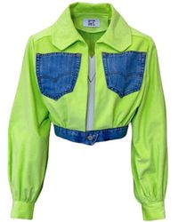 Couture to Your Door - Lime Corduroy Upcycled Cropped Jacket - Lyst