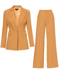 BLUZAT - Camel Suit With Slim Fit Blazer And Flared Trousers - Lyst