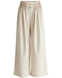 Paisie - Neutrals Wide Leg Trousers With Pleated Waist Detail - Lyst
