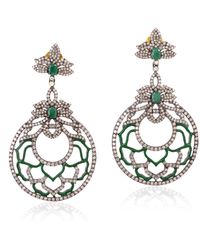 Artisan - Emerald Pave Diamond 18kt Gold 925 Sterling Silver Dangle Earrings Jewelry - Lyst