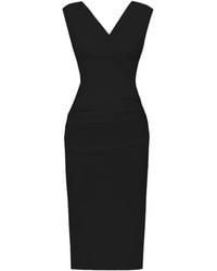 ALINA CERNĂTESCU - Anara Draped Lyocell V-Neck Midi Bodycon Office & Cocktail Dress - Lyst