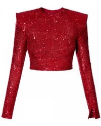 AGGI by HALEWSKI - Zoey Sparkle Sequin Crop Top With Long Sleeve - Lyst