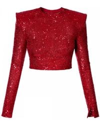 AGGI by HALEWSKI - Zoey Sparkle Sequin Crop Top With Long Sleeve - Lyst