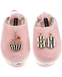Laines London - Flatform Cloud Closed Toe Slippers With Stripe 50Th Birthday & Cake Brooches - Lyst
