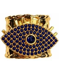 By Ozge - Mystic Protection Sapphire Evil Eye Plated Adjustable Chunky Ring - Lyst