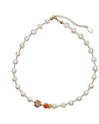 Farra - Freshwater Pearls With Watermelon Quartz & Rhinestones Short Necklace - Lyst