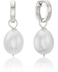 Lily & Roo - Plain Huggie Pearl Drop Hoop Earrings - Lyst