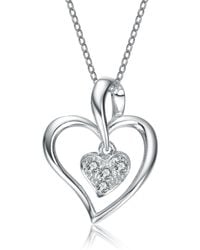 Genevive Jewelry - Sterling Plated With Clear Cubic Zirconia Double Heart Necklace - Lyst