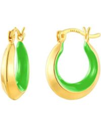 Gold & Honey - Petite Slope Huggie Hoops With Neon Green Enamel - Lyst