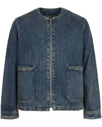 Modenaire - Washed Denim Jacket Relaxed Fit Clean Collarless - Lyst