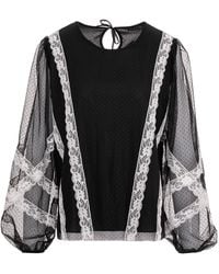 concept A trois - Tulle Blouse With Polka Dots And Lace Details - Lyst