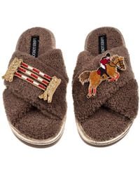 Laines London - Neutrals Laines Neutral Boucle Slippers With Show Jumper Brooches - Lyst