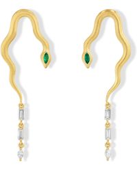 Jewelbird - Emerald And Diamond Snake Earrings - Lyst