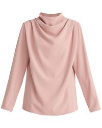 Paisie High Neck Draped Blouse In Blush - Pink