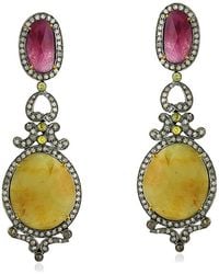 Artisan - Natural Sapphire 18k Gold Diamond Dangle Earrings 925 Sterling Silver Jewelry - Lyst