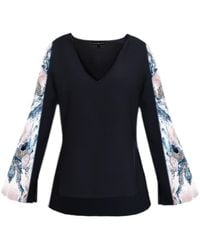 CASSANDRA HONE - Crepe Blouse With Silk Printed Sleeves - Lyst