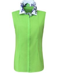Perlavera - Cathy Solid Soft Cotton Sleeveless Shirt With Printed Details - Lyst