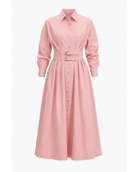 Exquise - Belted Fitted Waist Midi Shirt Dress – - Lyst