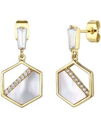 Genevive Jewelry - Sterling Plated With Mother Of Pearl & Clear Cubic Zirconia Hexagon Dangle Earrings - Lyst