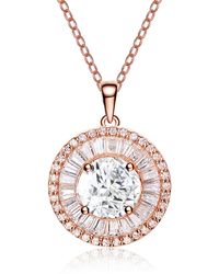 Genevive Jewelry - Sterling Silver With Rose Gold Plated And Clear Cubic Zirconia Pendant Necklace - Lyst