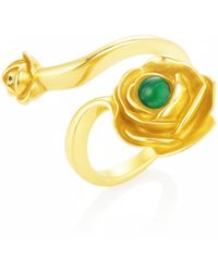 Unaloe - Rose Ring With Natural Emerald– Adjustable Sterling Flower Jewelry - Lyst