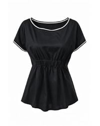 Conquista - Cinched-Waist Short Sleeve Top With Contrast Trim - Lyst