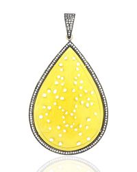 Artisan - Carved Yellow Agate Gemstone & Diamond In 18k Gold With 925 Silver Drop Pendant - Lyst