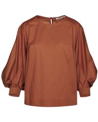 Conquista - Chocolate Top With Bishop Sleeves In Sustainable Fabric. - Lyst