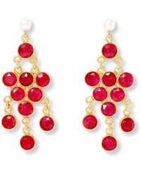 Pearls of the Orient Online - Clara Cultured Freshwater Pearl Earrings & Ruby Chandelier Earrings - Lyst