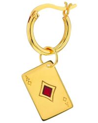 True Rocks - 18kt Gold Plated & Red Enamel Ace Of Diamonds Charm On Gold Hoop - Lyst