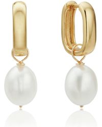 Lily & Roo - Thick Squared Hoop Pearl Drop Earrings - Lyst