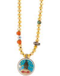 Ebru Jewelry - Colorful Nepal Mantra Pendant Yellow Beaded Long Necklace - Lyst