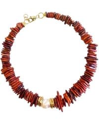 LINYA JEWELLERY - Baroque Pearl Coral Natural Stone Necklace - Lyst