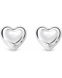 Unaloe - Sterling Heart-Shaped Stud Earrings – Elegant Love-Inspired Jewelry, Polished Finish, Timeless Gift For Her - Lyst