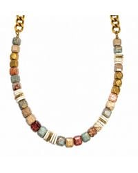 Rachel Nathan - Neutrals Snakeskin Jasper Cube & Indian Brass Necklace - Lyst