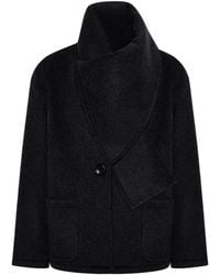 Thisisu Collection - Athena Scarf Detail Wool Coat – Dark - Lyst
