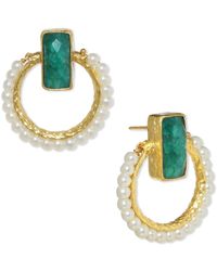 Ottoman Hands - Noelle Emerald And Pearl Stud Earrings - Lyst