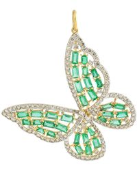 Artisan - 14k Yellow Gold In Baguette Emerald & Pave Diamond Butterfly Designer Pendant - Lyst