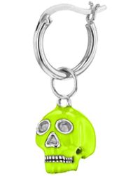True Rocks - Sterling Silver & Neon Lime Green Mini Skull Charm On A Silver Hoop - Lyst