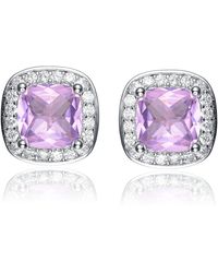 Genevive Jewelry - Rachel Glauber White Gold Plated Square Stud Earrings With Pink Cubic Zirconia - Lyst