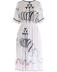 Sugar Cream Vintage - Vintage White Chiffon Abstract Black Print Midi Dress - Lyst