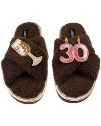 Laines London - Neutrals Laines Neutral Boucle Slippers With 30Th Birthday & Champers Brooches - Lyst