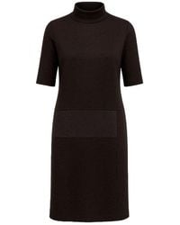 Conquista - Elbow Sleeve Woven Punto Di Roma Fitted Dress With Stand Up Collar - Lyst