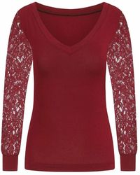Sophie Cameron Davies - Burgundy V-neck Jersey Lace Sleeve Top - Lyst