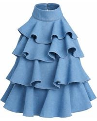Ofuure - Light Denim Fara Ruffle Top - Lyst