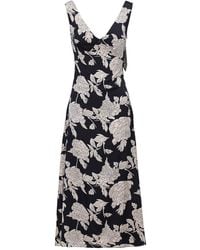 Belsize25 - Sicily Day & Night – Floral V-Neck Satin Midi Dress With Flowers - Lyst