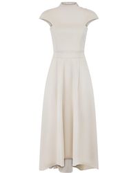 Celestine & Mae - Neutrals High Neck Waterfall Midi Dress - Lyst